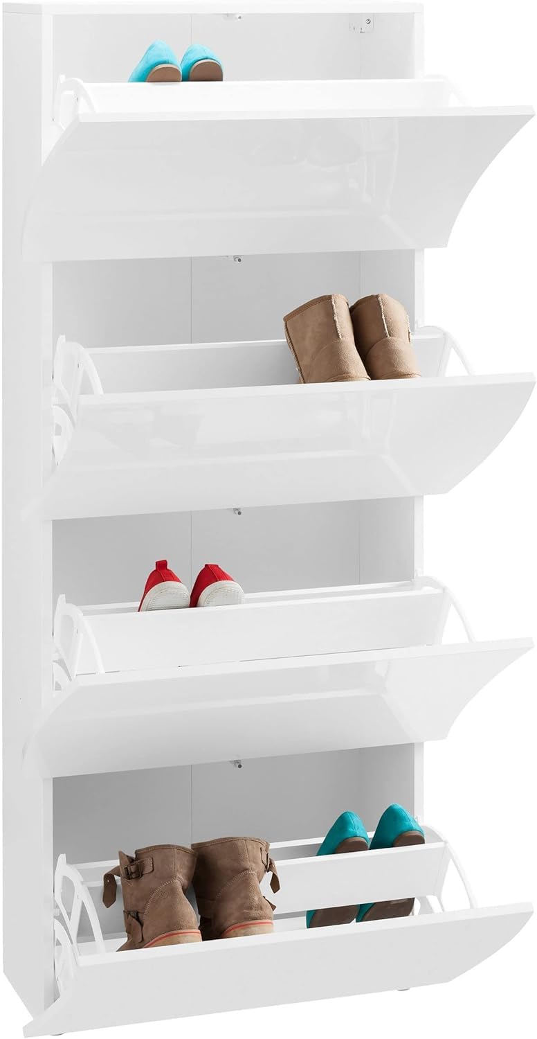 Web Convenienza Scarpiera Slim Moderna Made in Italy - 24 Paia di Scarpe, Salvaspazio con Ante a Ribalta in Legno - Mobile da Ingresso modello Mare Bianca Lucida (4 Ante)