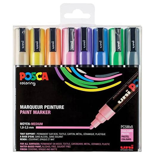 POSCA Set de 8 Marqueurs PC5M Pte conique moyenne Couleurs pastel