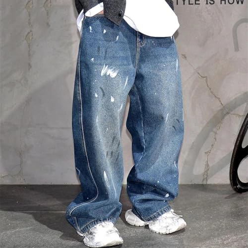 Men’S Casual Straight Fit Cargo Denim Full Length Pants Button Fly Heavyweight Distressed Skateboard Trousers2