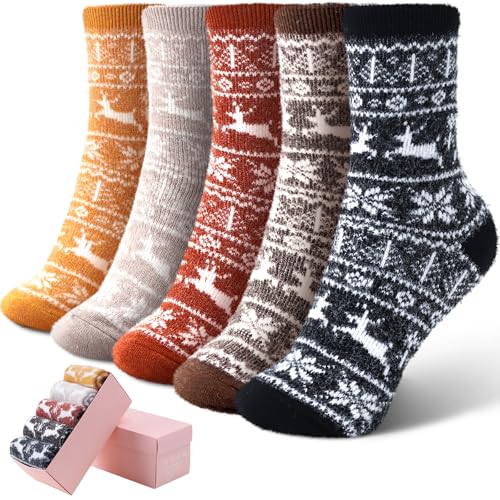 Image of ICEIVY Socks Women, Soft Knit Wool Winter Thick Warm Cabin Fuzzy Crew Women Socks 5 Pack