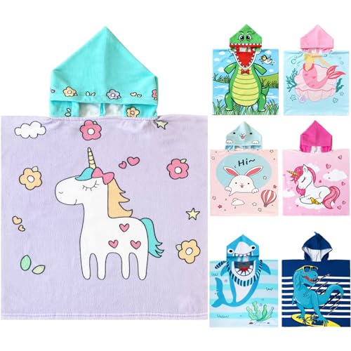 Image of NovForth Kids Beach Towel for Boys Girls, Hooded Bath Towel Wrap, Toddler Pool Towel with Hood