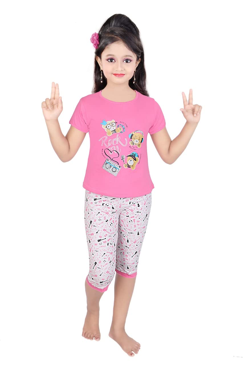 Dazzzel Girls Premium Cotton Printed Night Suit for Kids