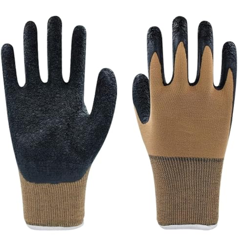 7Shield Multipurpose Cut Resistance Polyester & Nylon, PU Nitrile Coating Work Safety Gloves, Hand & Fingers, Welding, Mechanical, Construction, Agriculture & Gardening – Heavy Duty (BROWN, 4 PAIR)