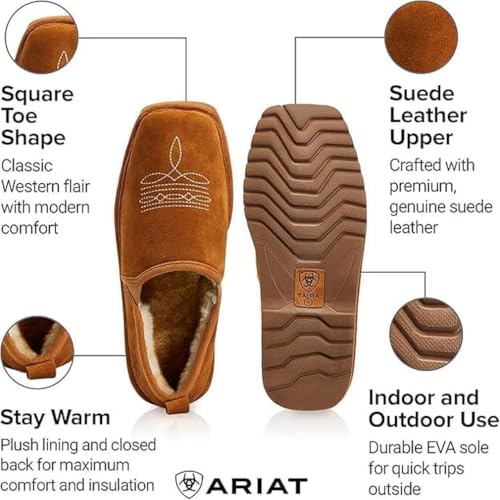 Image of ARIAT Men's Square Toe Indoor & Outdoor Rubber Bottom Lasso Suede Slippers