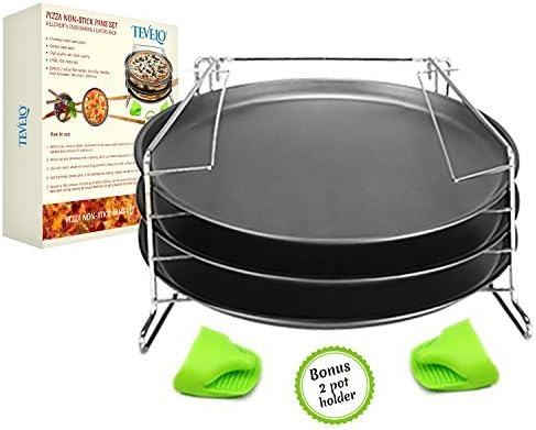ONE DAY SALE!! 4 Piece Pizza in Pan Trays Baking Set- Nonstick Pans - Heat/Reheat 3 Pizzas At Once They Will Come Out Crispy & Tasty. Pizzas-Carbon Steel Construction- Suitable For Almost Every Oven