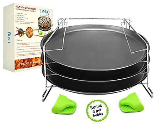 ONE DAY SALE!! 4 Piece Pizza in Pan Trays Baking Set- Nonstick Pans - Heat/Reheat 3 Pizzas At Once They Will Come Out Crispy & Tasty. Pizzas-Carbon Steel Construction- Suitable For Almost Every Oven