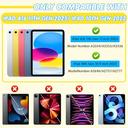 SIBEITU Kids Case for iPad (A16) 11-inch 2025/ 10th Generation 10.9-inch 2022, Shockproof Rugged Hybrid 3-Layer Protective Cover for iPad 11th/ 10th Gen with Stand & Pencil Holder (Yellow Blue)