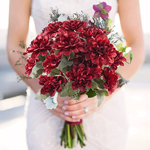 Uieke 6Pcs Artificial Daisy Mums Flowers With Stem, Silk Gerbera Daisies Flowers Arrangement For Home Party Wedding Bridesmaid Bouquets Christmas Table Centerpieces Decor (Burgundy Red) #TOP1