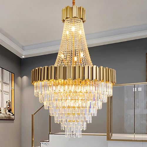 High Ceiling Gold Crystal Chandelier with 21 Lights