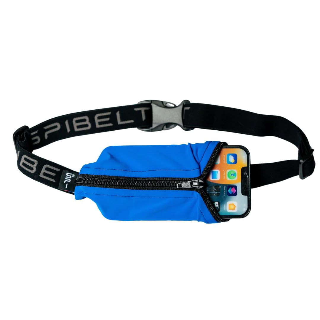 SPIbelt Running Belt Original for Women Men, Phone Holder for Running, Running Fanny Pack, Running Waist Pack, Adjustable Waist, [Fits All Phones]. Made from Recycled Materials. Blue with Black Zipper