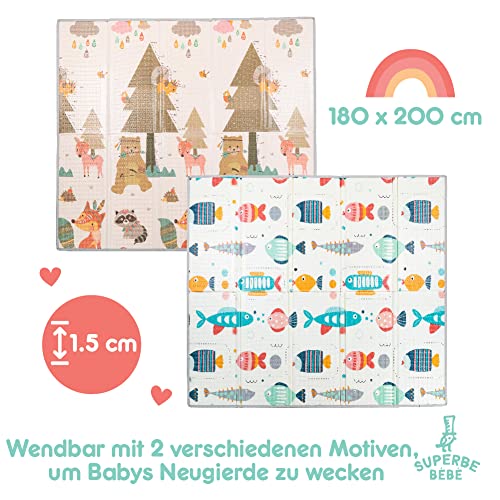 Baby Speelmat 180x200x1.5cm XXL Omkeerbare Foam Vloermat - Baby Speeltapijt - Zintuiglijke Ontwikkeling Speelkleed Cadeau Schatje (G) - Afbeelding 7