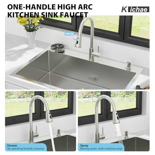 Image of Kichae 30 Drop In Kitchen Sink with Faucet Combo - Stainless Steel Sinks 30 x 22 Inch Topmount Overmount Single Bowl Handmade Basin with Accessories