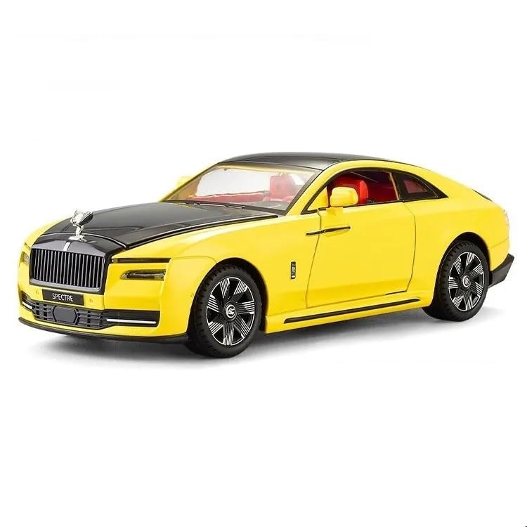 Image of BlackZone Compatible for 1 /24 Scale Rolls Royce Spectre Diecast Model Car Toy, Zinc Alloy Pull Back car with Openable Doors, Sound and Light Car Toy for Kids Boys and Girls (1:24 Spectre - Yellow)