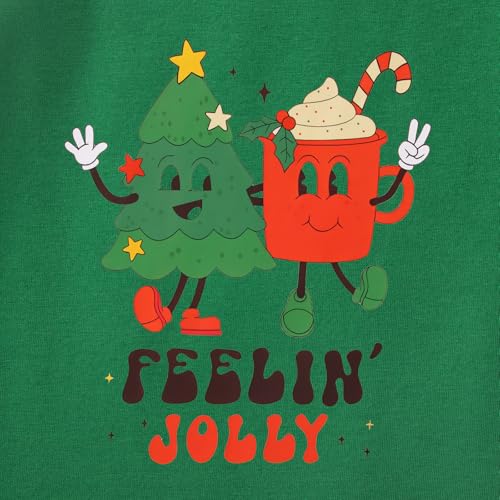 Image of Kids Christmas Shirts Girls Boys Feelin Jolly Long Sleeve T-Shirts Xmas Tree Hot Cocoa Graphic Tee Holiday Fall Tops
