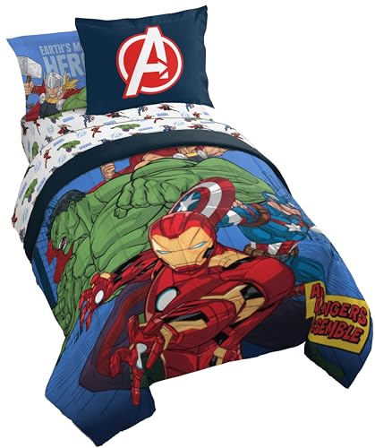 Image of Jay Franco Kids Bed Set, Blue, Avengers, 7 Piece Full | Cozy Soft Bedding for Stylish Room Decor with Comforter, Sheets & Pillow Covers