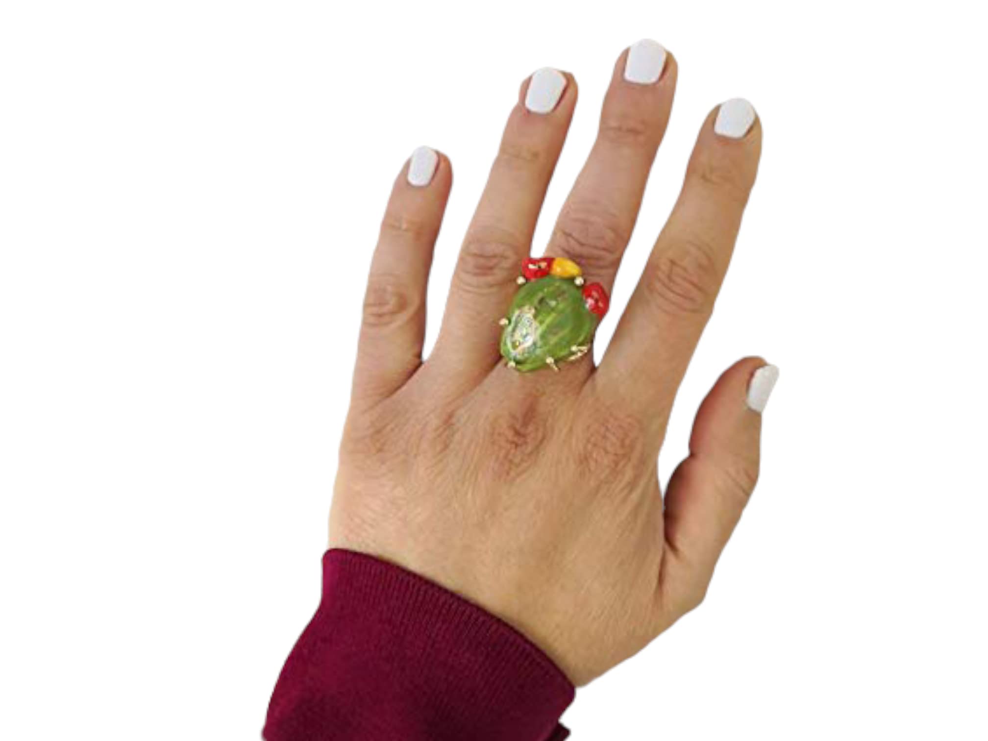 Anello con Fico d'India in Ceramica di Caltagirone dipinta a mano