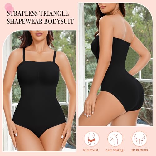 ciksob Strapless Shapewear Bodysuit for Women Seamless triangle Tummy Control Bodysuit Slimming Butt Lifter Body Shaper - image 2