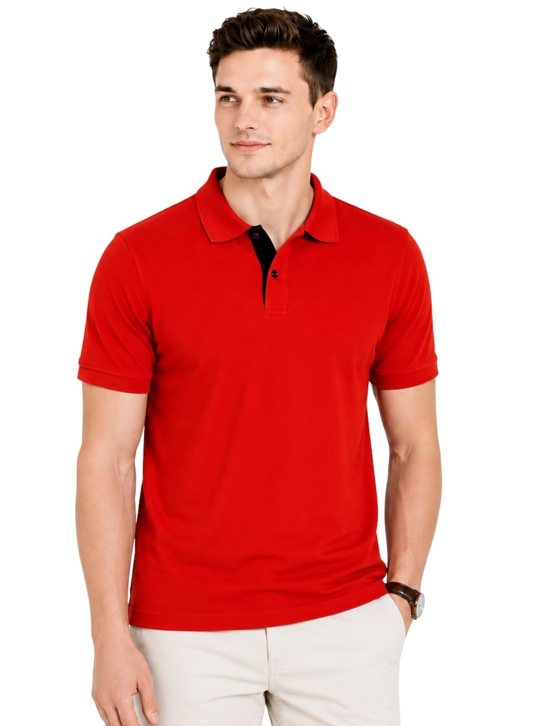 ONLY Menâ€™s Solid Polo T-Shirt | Short Sleeve | Regular Fit | Soft Breathable Fabric | Casual & Smart Wear | Button Placket Collar Top | in neutral