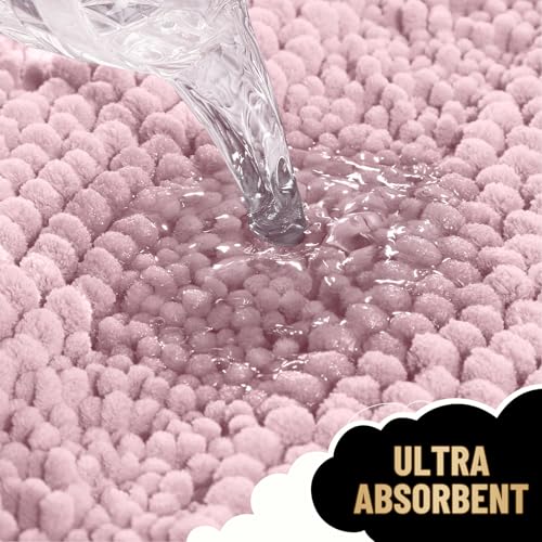 Image of OLANLY Thick Bathroom Runner Rugs 44x24, Extra Absorbent Chenille Striped Bath Rugs, Rubber Backing, Machine Wash Dry, Long Bath Mats for Bathroom, Tub and Shower, Home Decor Accessories, Dusty Rose