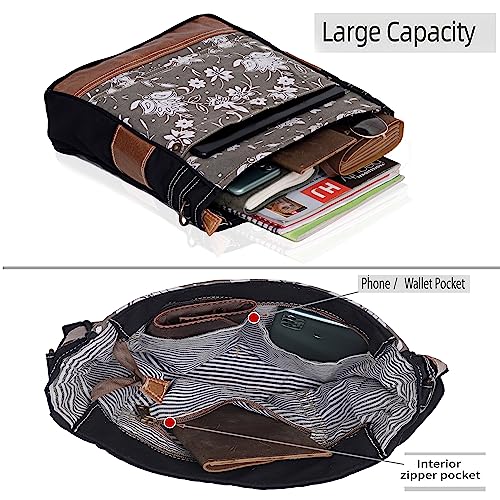 CLA Bags SEL de MER Upcycled Off-White Blossom Print Canvas & Leather Shoulder Bag, Canvas Crossbody Bags for Women3