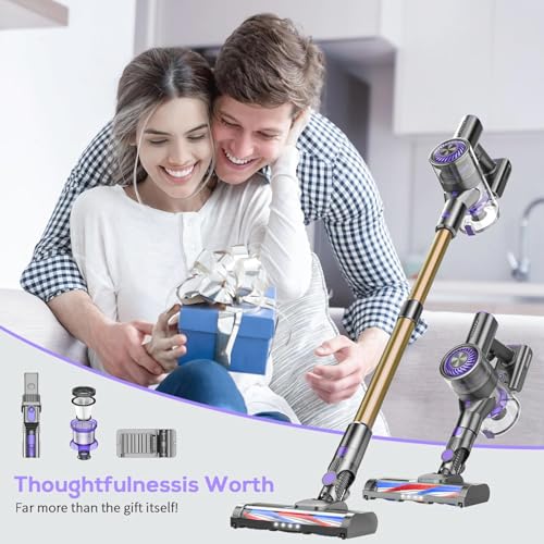 Image of Cordless Vacuum Cleaner, 6 in 1 Lightweight Stick Vacuum with Rechargeable Battery, Handheld Conversion, LED Headlights & 180 Swivel Brush, for Hardwood Floor Carpet Pet Hair Stairs Car(G-Purple)