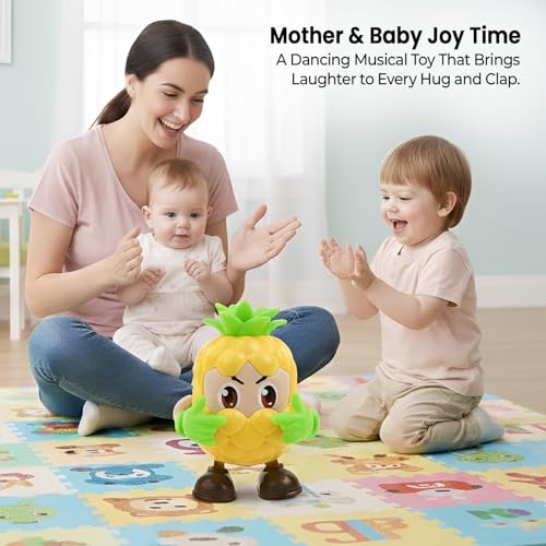 Image of WireScorts Interactive Pineapple Robot Fruit Dancing Toy with Light and Music, Electric Swing Action, Voice Repeat Feature, Soft Lighting Effect, Kids Sensory Toy