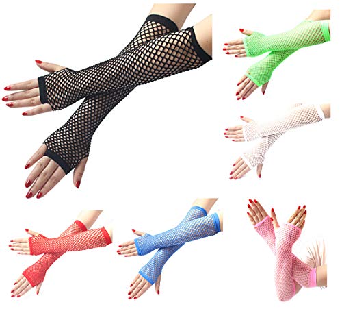 image for Penta Angel 12 Pairs Colored Nylon Long Fingerless Fishnet Gloves Elas