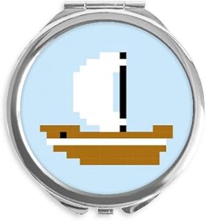Summer Sail Ship Sea Pixel Hand Compact Mirror Round Portable Pocket Glass