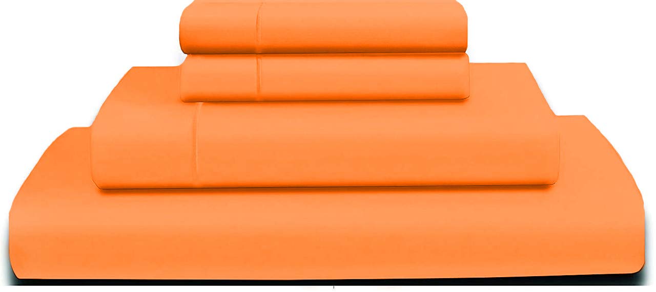 YRM Bedding's Egyptian Quality Bedsheet 100% Cotton 500-TC Extra Soft Orange Flat Bedsheet for Double Bed (82x102) with 2 Pillow Cases (18x28) 2