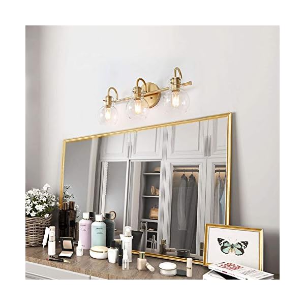 KSANA Goldfarbene Badezimmer-Leuchten mit transparentem Glasschirm, 55,9 x 17,8 x 22,9 cm – Bild 3
