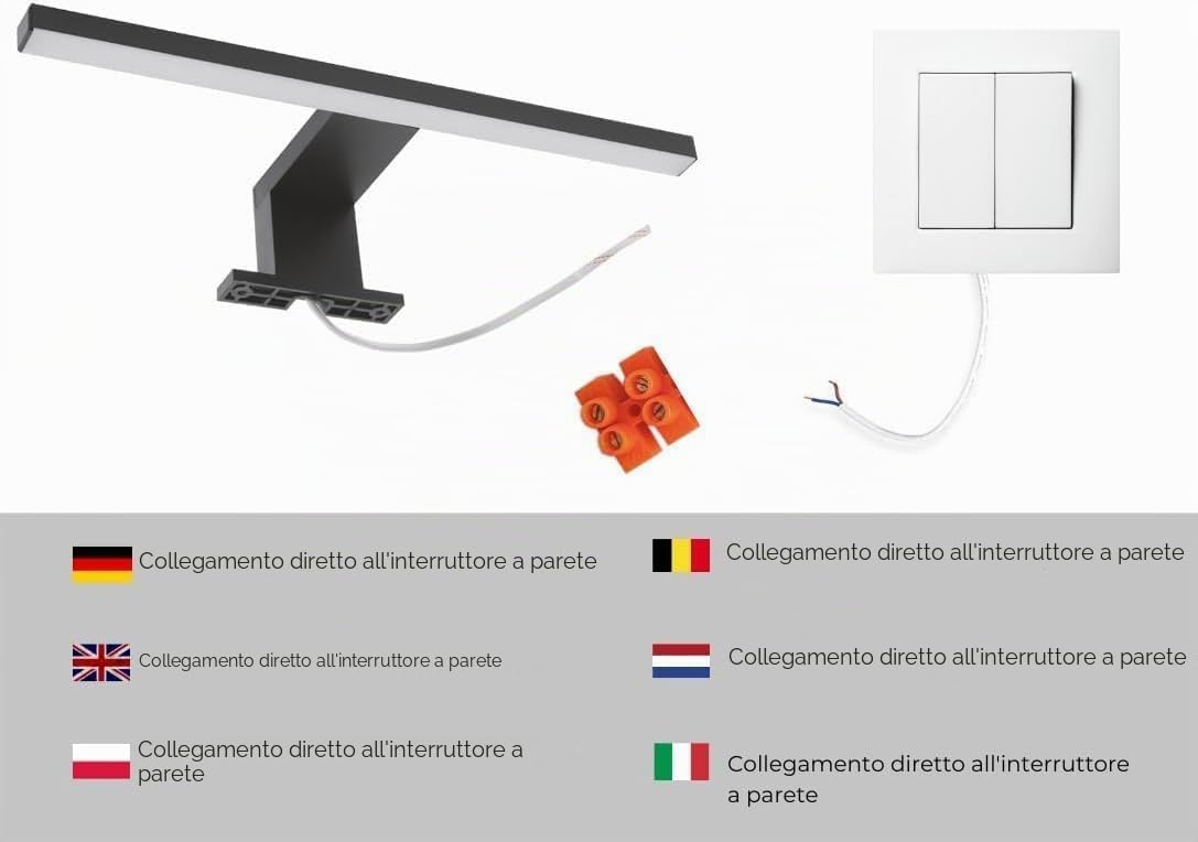 Sonoma Specchio da Bagno con Illuminazione LED 4000K IP44 H:70 x L:60 cm - Specchio da Parete con Ripiani - Colore della custodia LED: Nero