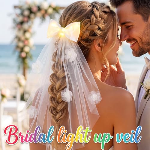 Clip de cabello con velo de lazo blanco luminoso para boda miniatura 4