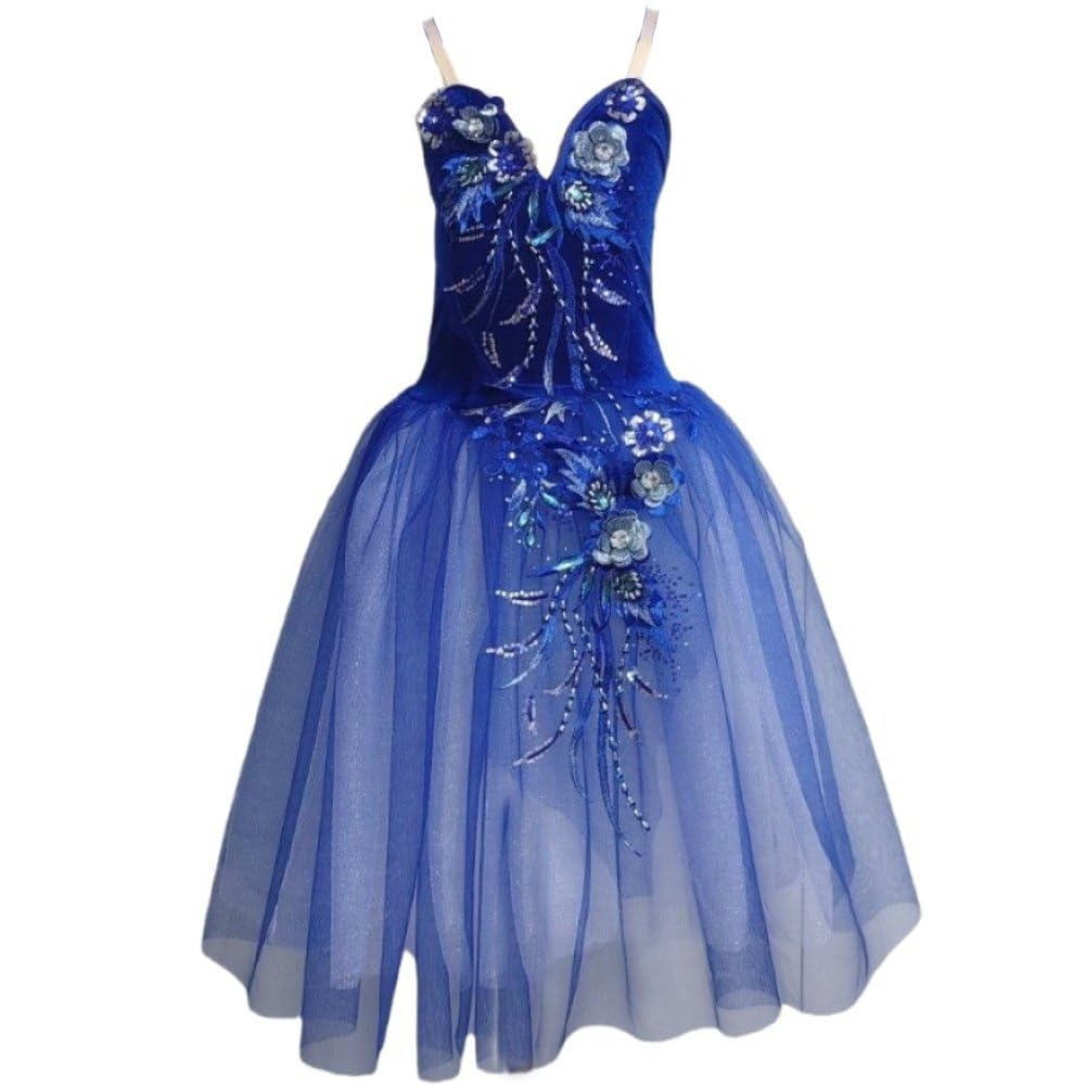 Luxylei Long Ballet Skirts Sleeveless Spaghetti Strap Ballet Dress Sequins Leotard Ballet Dancewear for Performance Ballroom