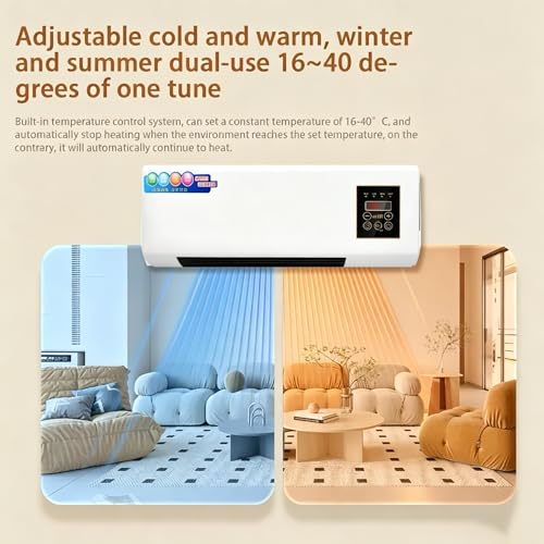 Wall Mount Air Cooler Fan, dispositivo di brezza raffreddato riscaldato portatile 2-in-1, funzionamento silenzioso efficiente dal cuore, nessuna installazione necessaria per l'uso domestico