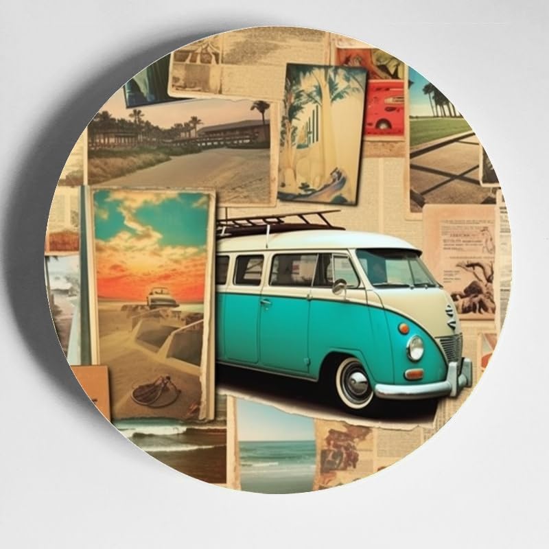 Surfing 10-inch Ceramic Plate for Wall Display or Tabletop, with Stand & Hook DP-64477095