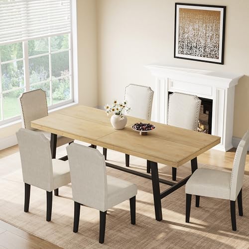Image of GarveeHome Industrial Dining Table for 6-8 People, 78.7 inch Long Large Kitchen Table with Sturdy Metal Frame, Rectangular Counter for Dinner, Kitchen, Dining Room (Natural, 79 inch Non-extendable)