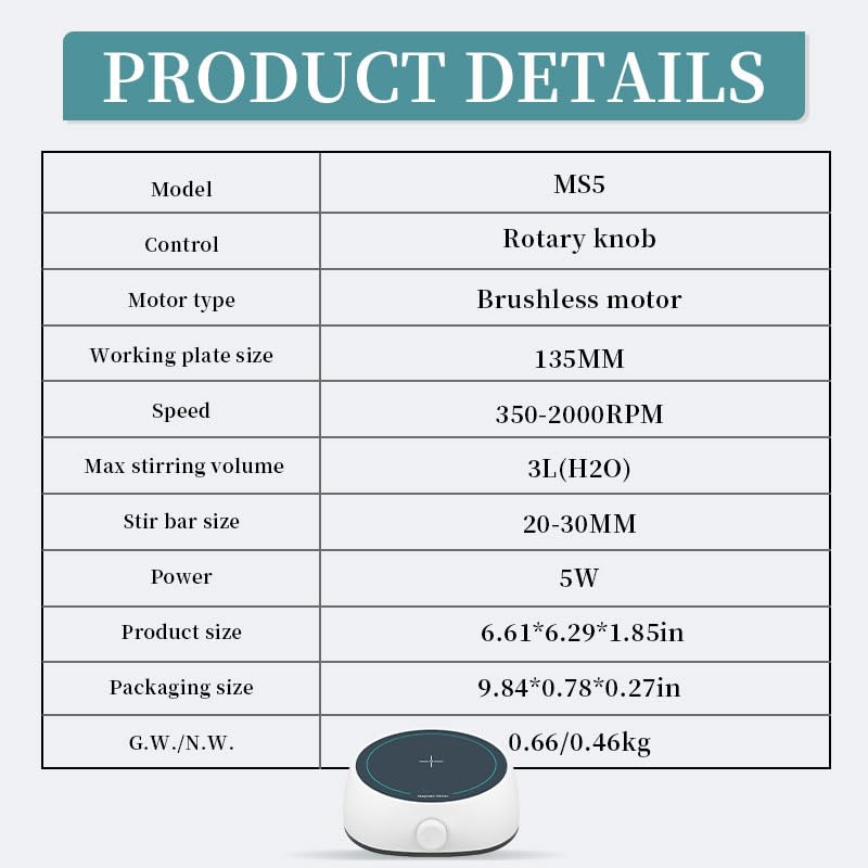 Vista 6 de Agitador magnético de laboratorio, mezclador magnético, placa de agitación Max 2000 PRM 101.4 fl oz con barra de agitación y reciclador magnético