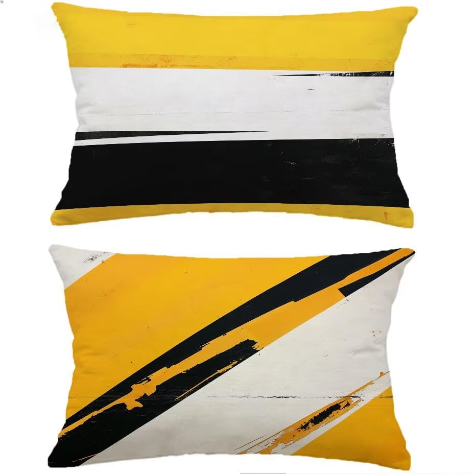 Housse de coussin extérieur 50x70 cm étanche aspect lin de qualité supérieure jaune décoratif
