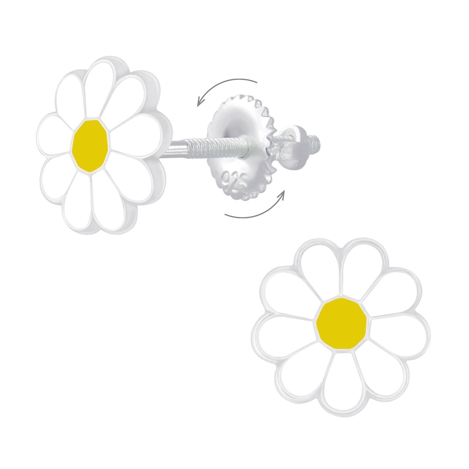 Boucles d’oreilles marguerites en argent 925 avec fermoirs à vis pour fille – hypoallergéniques et sans nickel – idée cadeau de noël et anniversaire