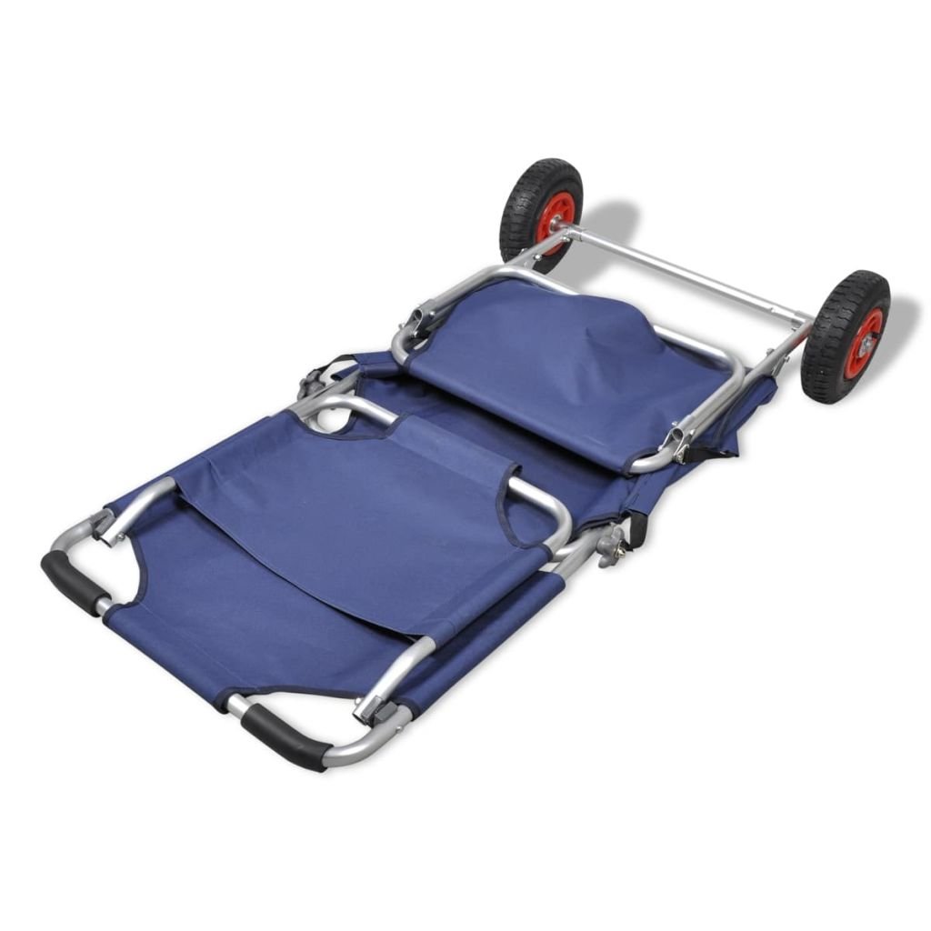Carrito de Playa Plegable 80 kg - Silla Multifuncional con Ruedas Todo Terreno, Bolsa Guardaobjetos, Aluminio y Oxford, Azul