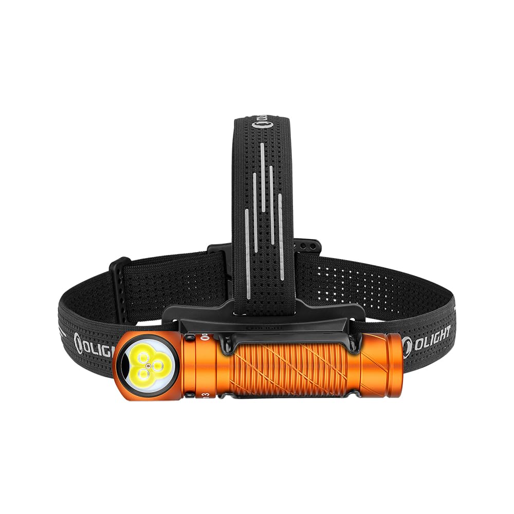 OLIGHT Perun 3 Lampe Frontale Ultra Puissante Rechargeable USB EDC 3000 LM Portée Max. 160 Mètres Torche Clignotant 7 Modes Étanche IP68 Headlamp LED Feu Rouge Pour Camping Orange