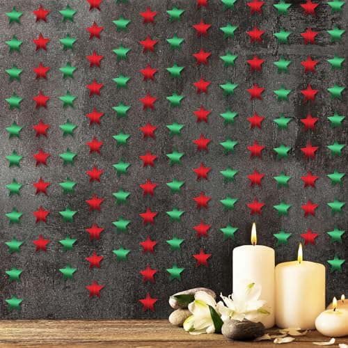 Image of Patelai 130 Feet Glitter Star Garland Banner 2026 Party Decoration Double Side Star Hanging String Streamer Paper Twinkle for Graduation Wedding Birthday (Red and Green)