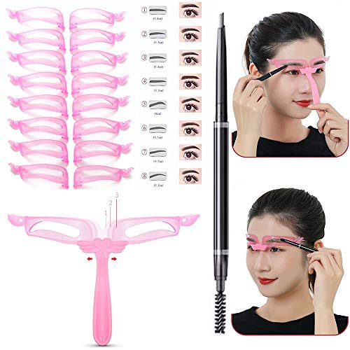 Eyebrow Stencil ,Eyebrows Grooming Stencil Kit Reusable Styling Tool with 1 Eyebrow Pencil (8pcs Gray Eyebrow stencils（new style）)