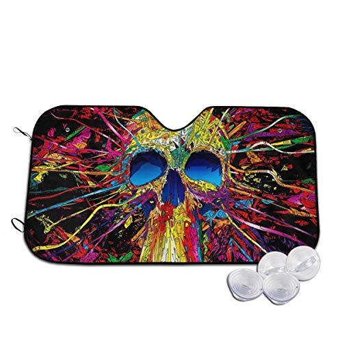 カラースカル 車用サンシェード 車窓日よけ カーシェード UVカット 遮光 断熱 日焼け防止 防紫外線 静電気 取付け簡単 吸盤2個付