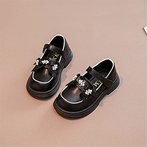 Kids Girls Mary Jane Shoes Little Kid Comfortable School Shoes Rhinestone Pearl Bowknot Dress Shoes (Black, 2.5 Big Kids)2