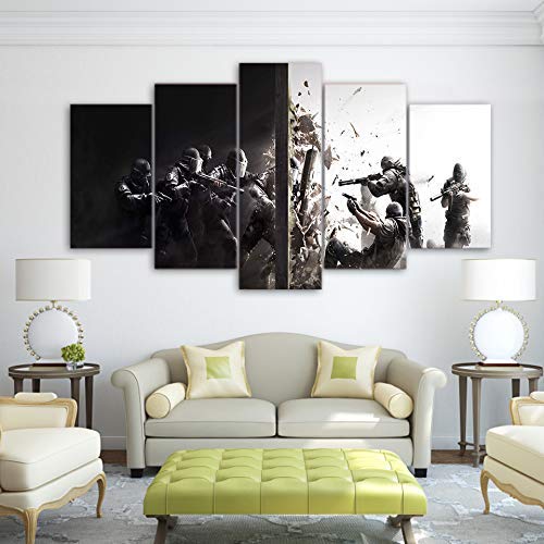 Bild auf Leinwand Tom Clancy's Rainbow Six Siege Spiel Bilder 5 Teile Wandbilder Wohnzimmer Wohnung Deko,B,30 * 40 * 2+30 * 60 * 2+30 * 80 * 1