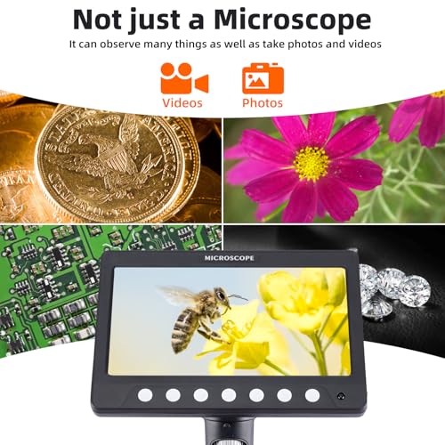 Image of 7 Inch 1080P Digital Microscope,1200X Magnification,8 LED Lights,32GB TF Card Included, Rechargeable Battery, Handheld USB Microscope Camera for PCB Repair,Soldering, Coin,Stamp,Jewelry Inspection