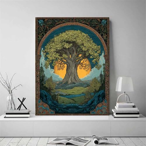 Tableau illustration d'arbre géant rétro HOQIU 60x80cm encadrée
