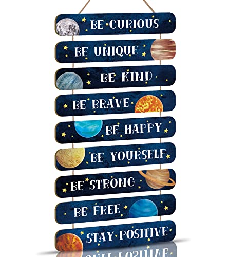 HPNIUB Space Bedroom Accessories,Outer Space Room Wood Sign,Space Themed Bedroom (2"x12"),Space Inspirational Wall Art for Boys Kids Girls Playroom,Nursery,Classroom,School Decoration