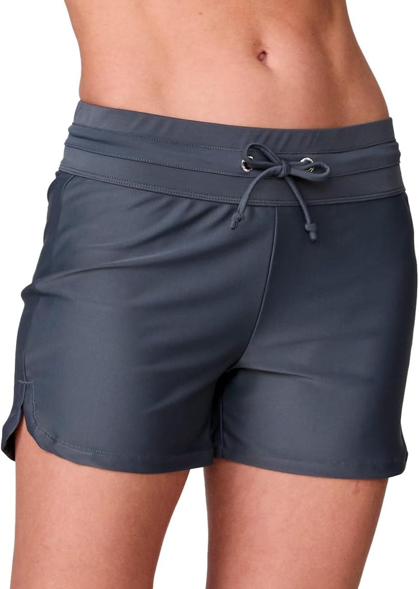 Free Country Women's 3.5" Swim Board Shorts Swimsuit UPF 50+ Bermuda Drawstring with Back Pocket Quick Dry Beach Pool Bottom